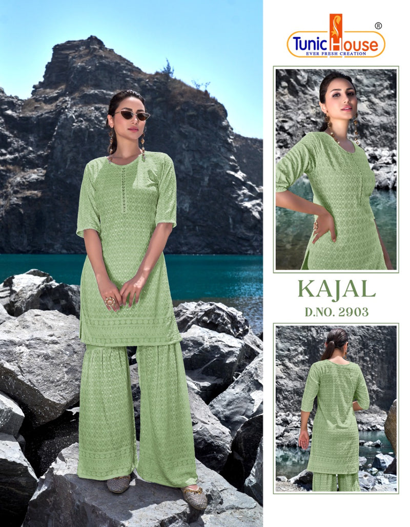 Tunic House Kajal Rayon Shiffly Sequence Work Front With Back & Mirror Work on Neck Stylish Designer Kurti