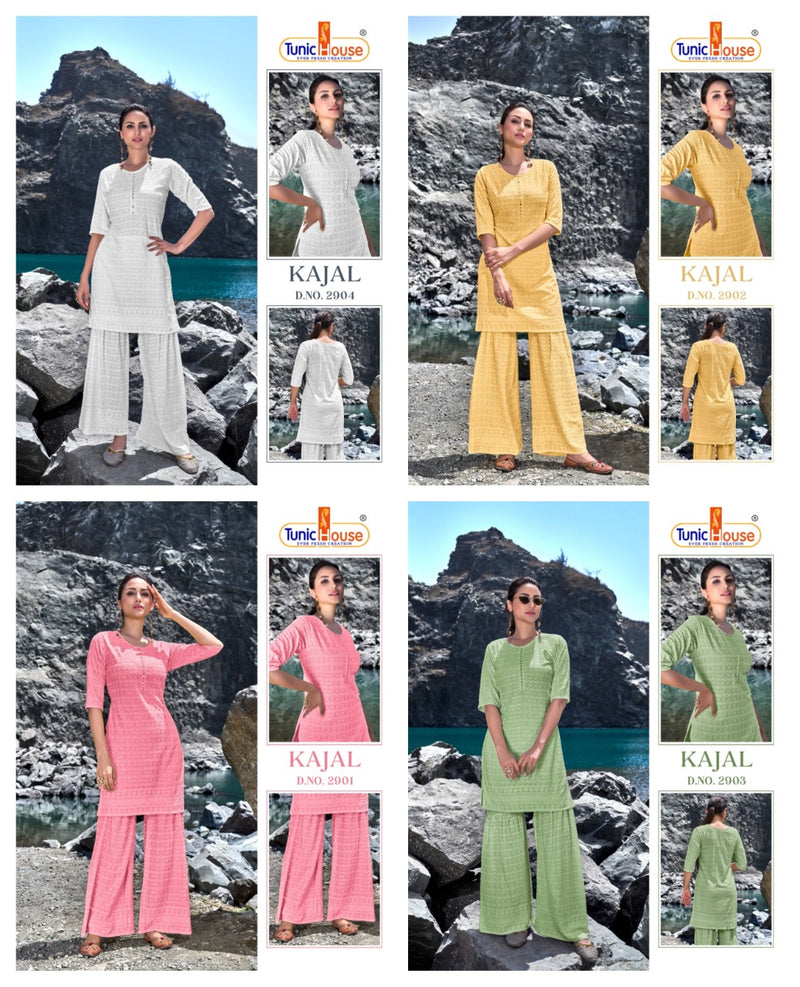Tunic House Kajal Rayon Shiffly Sequence Work Front With Back & Mirror Work on Neck Stylish Designer Kurti