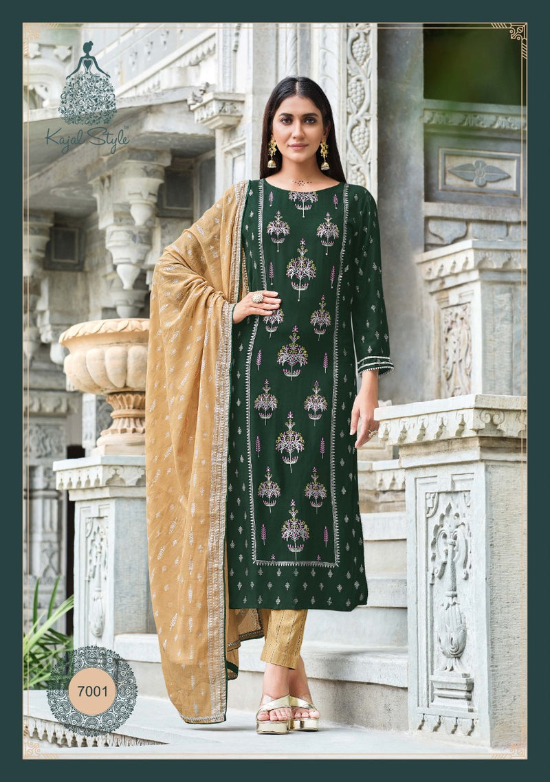 Kajal  Style Gulzar Vol 7 Heavy Rayon Cotton Printed  Stylish Kurti Dupatta