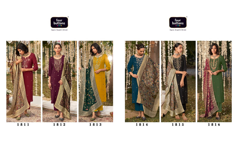 Four Buttons Kalamkari Viscose Silk Designer Heavy Party Wear Kurtis With Dupatta & Bottom