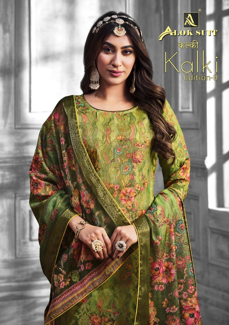 Alok Suits Kalki Edition Vol 9 Premium Hand Banarasi Dola Jacquard Digital Printed Swarovski Diamond Work Stylish Designer Salwar Suit