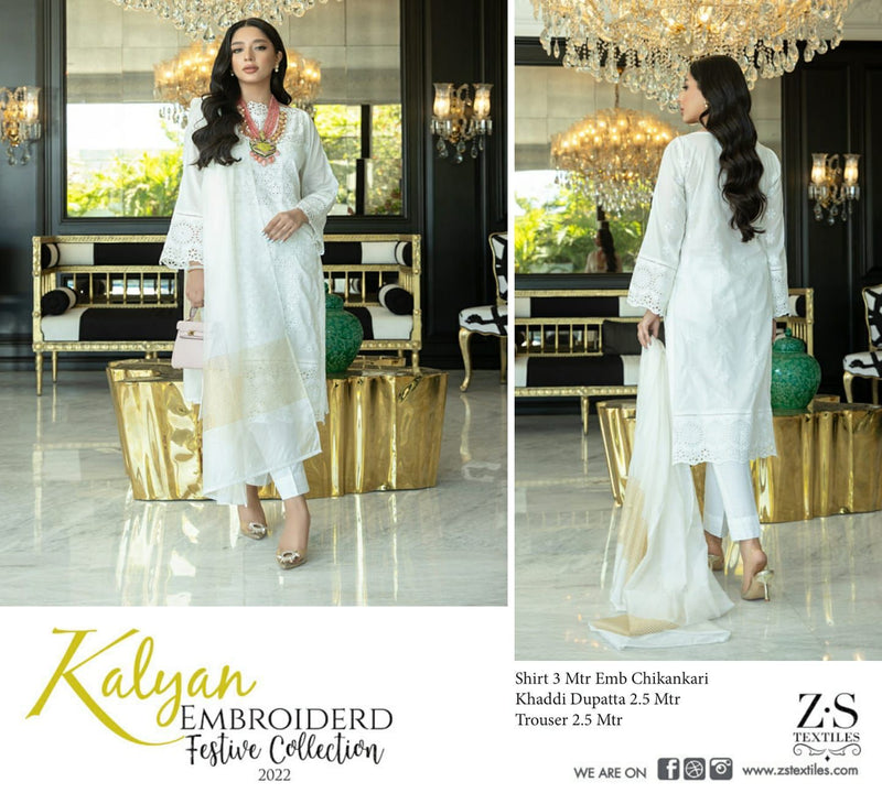ZS Textile Kalyan Embroidered Festive Collection Chicken Fabric Pakistani Style Party Wear Salwar Suits