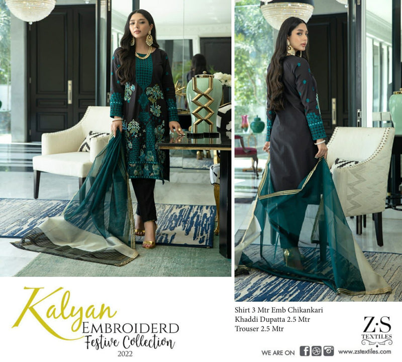 ZS Textile Kalyan Embroidered Festive Collection Chicken Fabric Pakistani Style Party Wear Salwar Suits