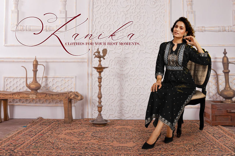 Golden Kanika Rayon Foil Printed Fancy Party Wear Kurtis