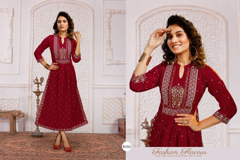 Golden Kanika Rayon Foil Printed Fancy Party Wear Kurtis