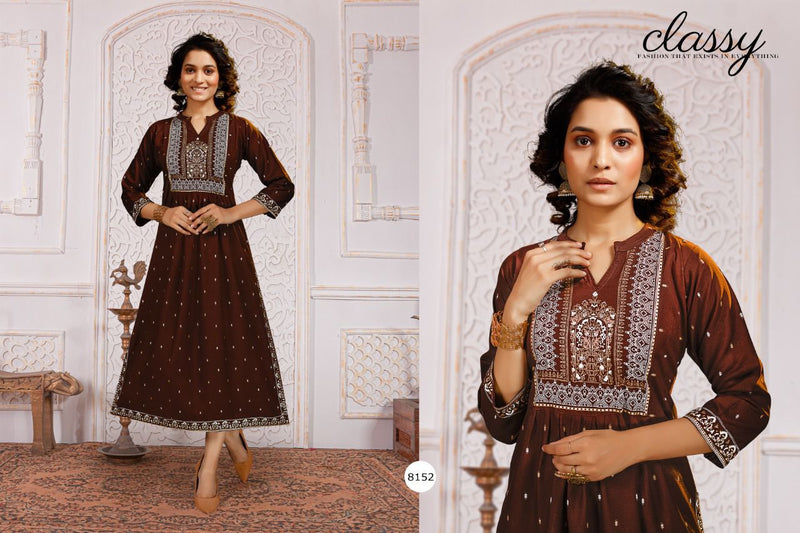 Golden Kanika Rayon Foil Printed Fancy Party Wear Kurtis