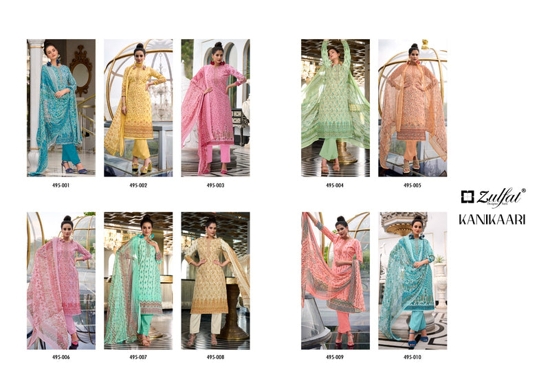Zulfat Designer Suits Kanikaari Pure Cotton Exclusive Designer Embroidery Swarovski Work Fancy Designer Partywear Salwar Suit