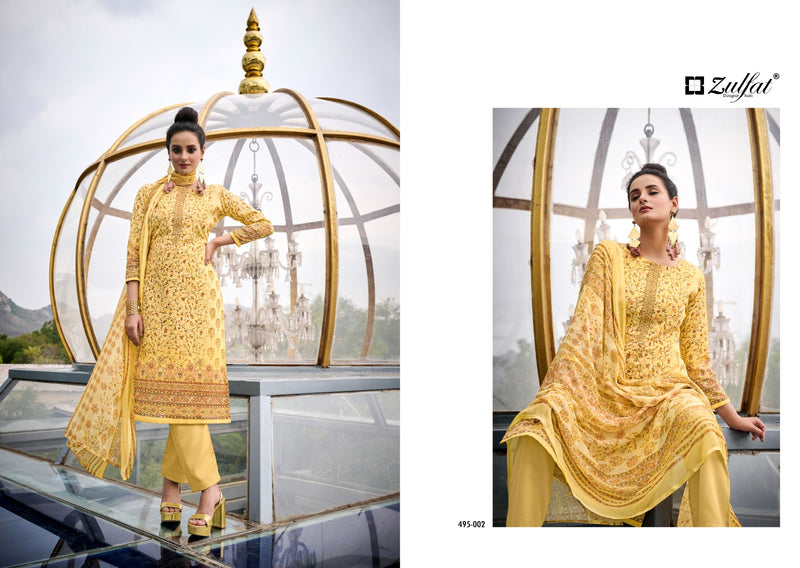 Zulfat Designer Suits Kanikaari Pure Cotton Exclusive Designer Embroidery Swarovski Work Fancy Designer Partywear Salwar Suit