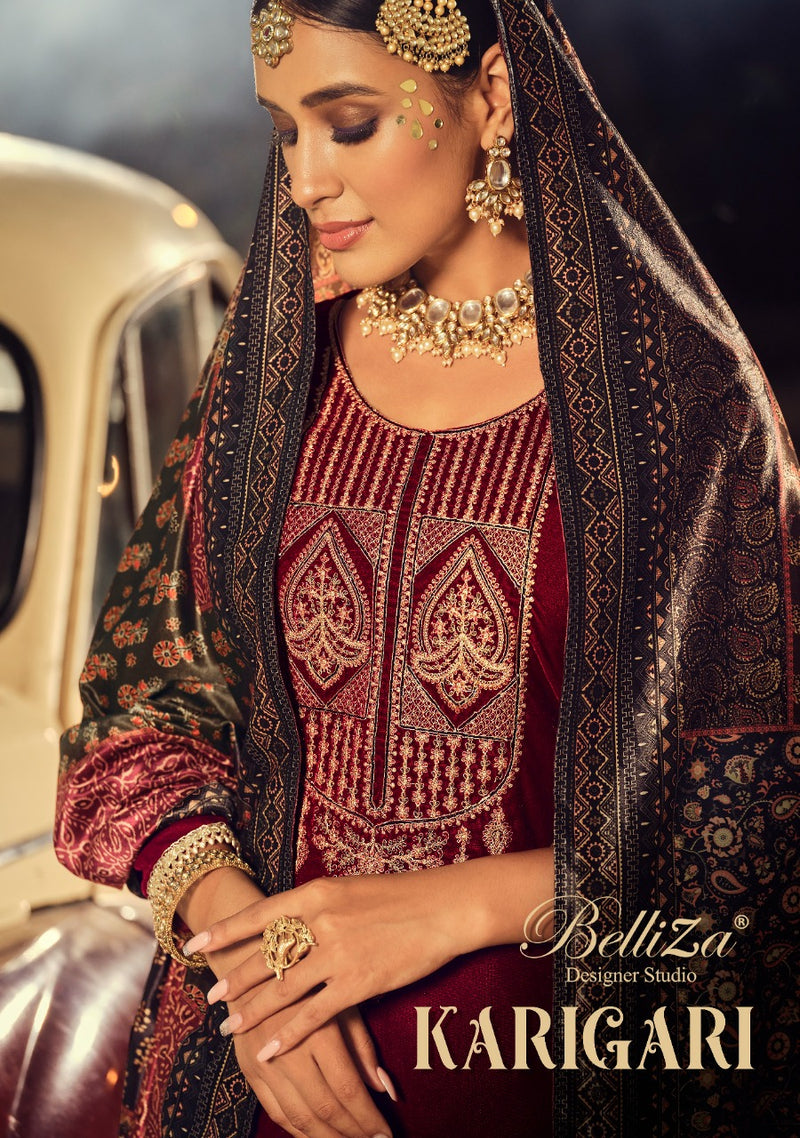 Belliza Karigari Velvet With Heavy Beautiful Embroidery Work Stylish Designer Wedding Look Salwar Kameez