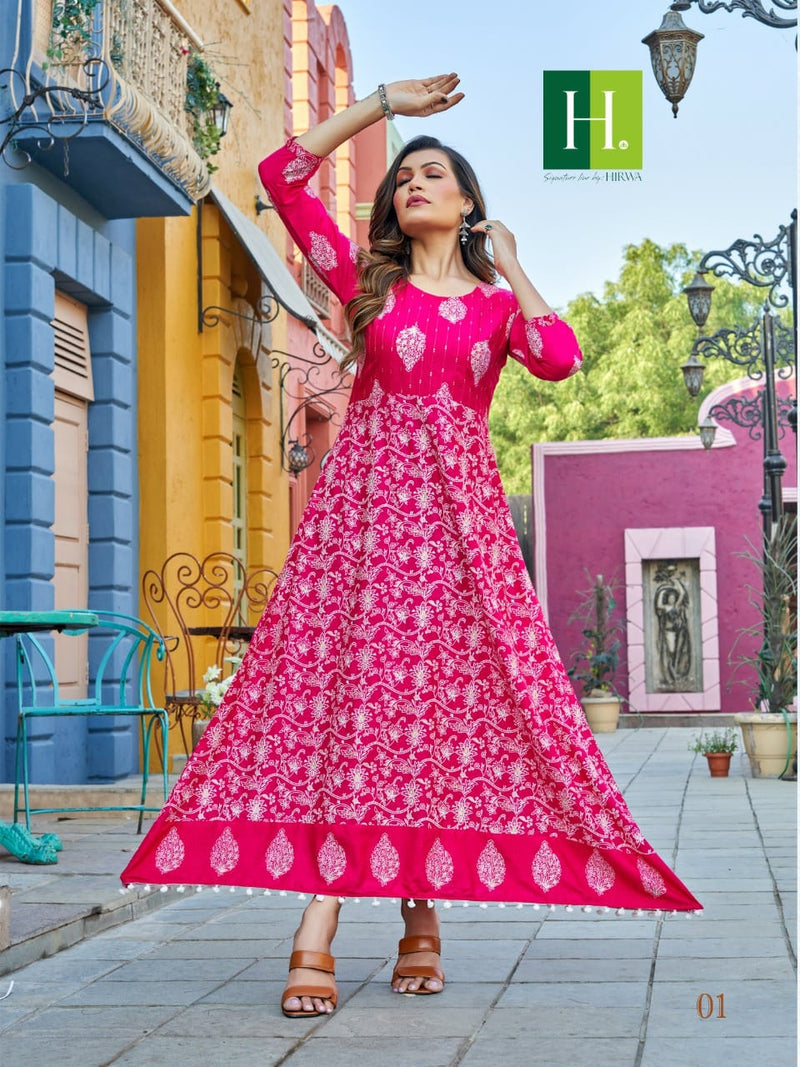 Hirwa Karishma Rayon With Beautiful Work Stylish Designer Attractive Look Fancy Long Gown