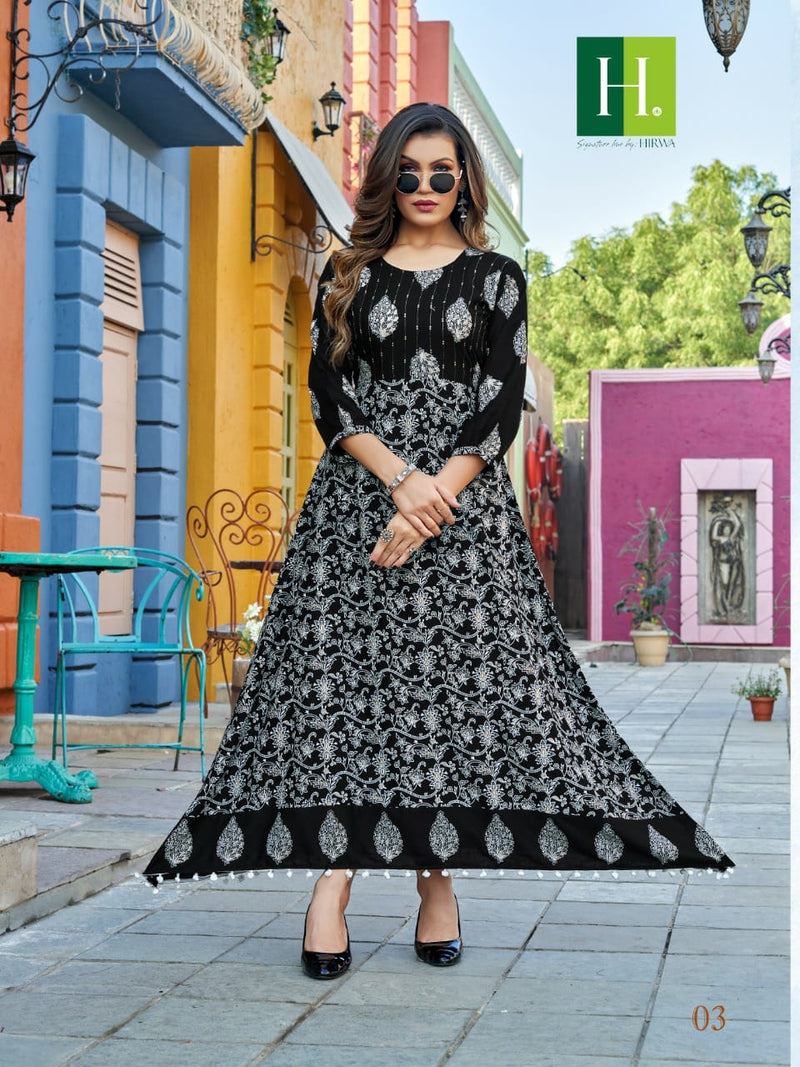 Hirwa Karishma Rayon With Beautiful Work Stylish Designer Attractive Look Fancy Long Gown