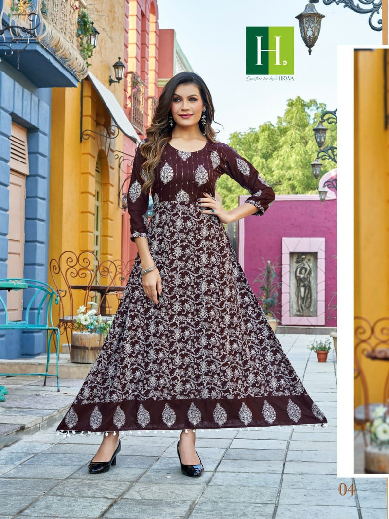 Hirwa Karishma Rayon With Beautiful Work Stylish Designer Attractive Look Fancy Long Gown