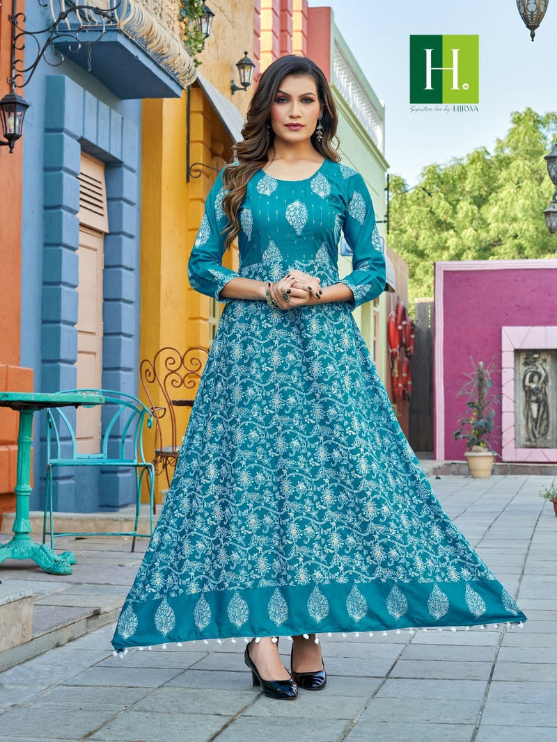 Hirwa Karishma Rayon With Beautiful Work Stylish Designer Attractive Look Fancy Long Gown