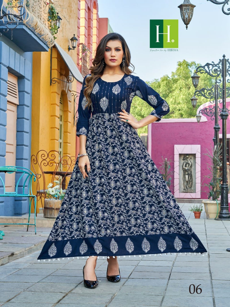 Hirwa Karishma Rayon With Beautiful Work Stylish Designer Attractive Look Fancy Long Gown