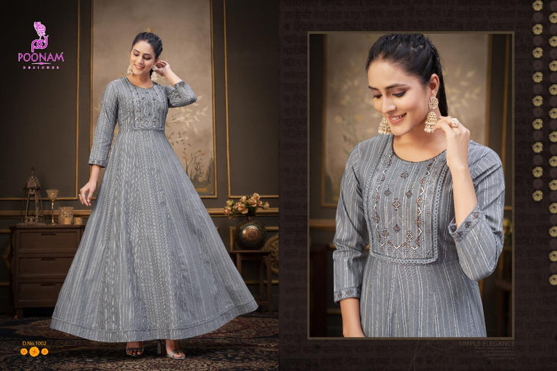 Poonam Designer Kasata Cotton Long Fancy  Gown Type Festive Wear Kurtis