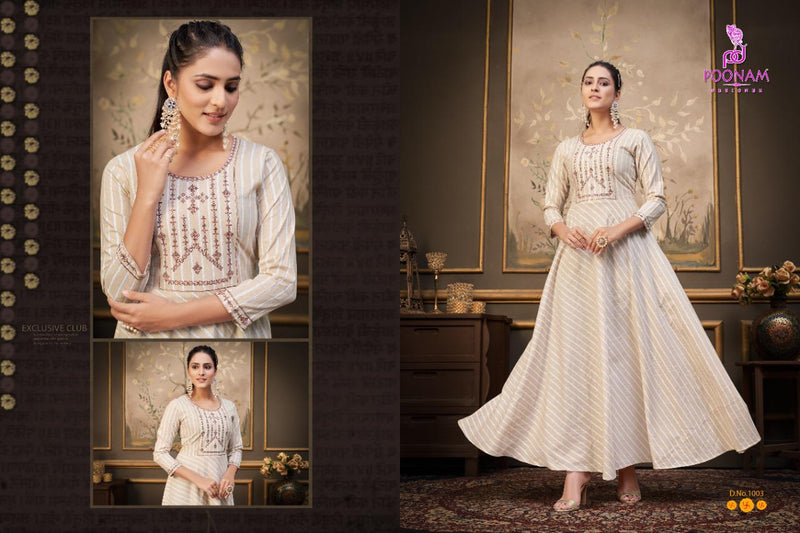 Poonam Designer Kasata Cotton Long Fancy  Gown Type Festive Wear Kurtis