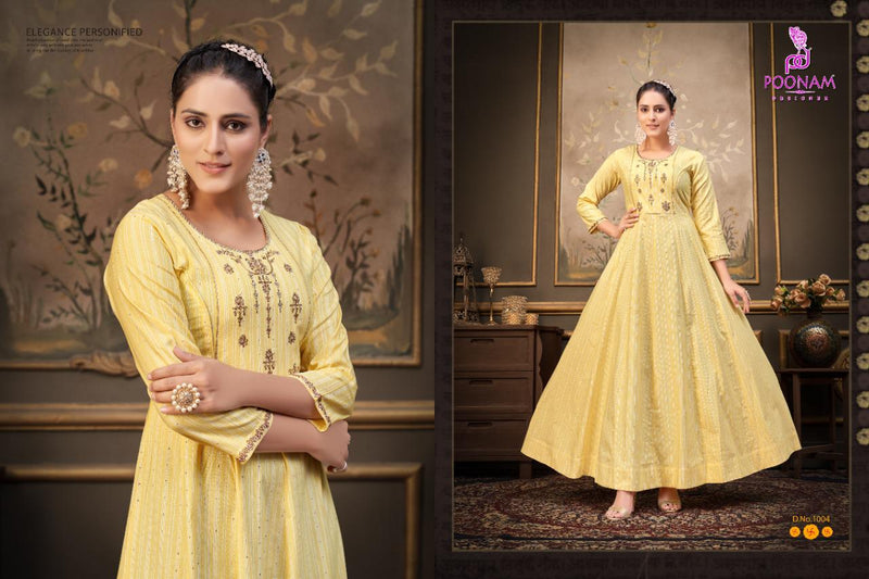 Poonam Designer Kasata Cotton Long Fancy  Gown Type Festive Wear Kurtis