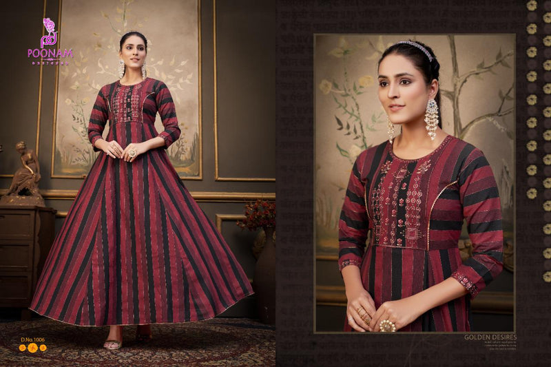 Poonam Designer Kasata Cotton Long Fancy  Gown Type Festive Wear Kurtis