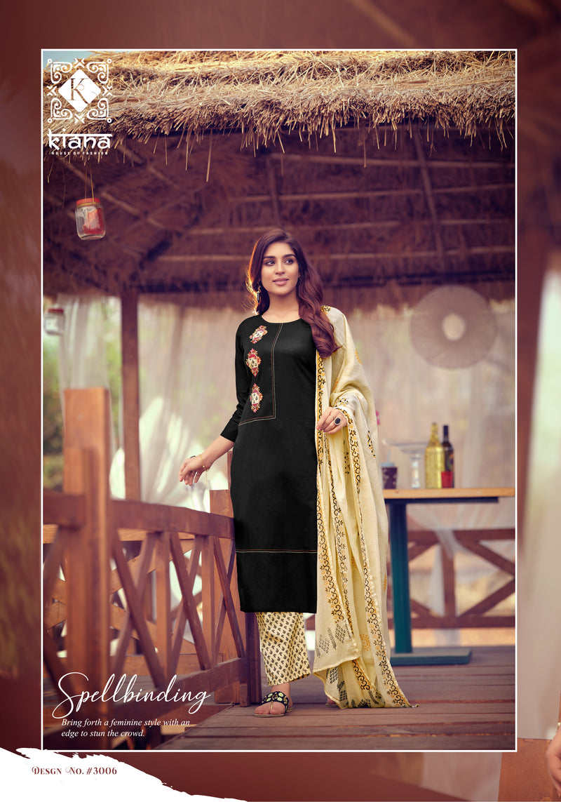 Kiana House Of Fashion Kashida Cotton Embroidered Party Wear Kurtis With Bottom & Dupatta