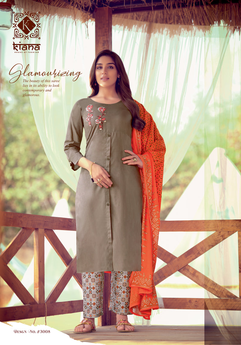 Kiana House Of Fashion Kashida Cotton Embroidered Party Wear Kurtis With Bottom & Dupatta