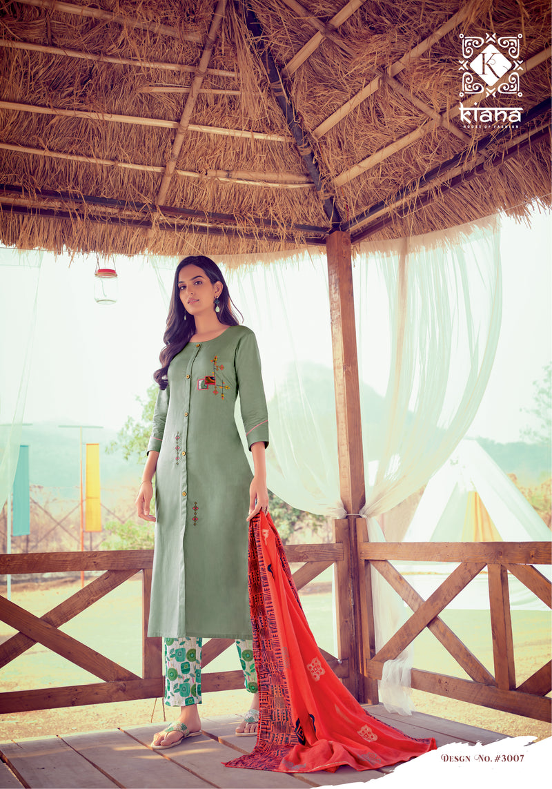 Kiana House Of Fashion Kashida Cotton Embroidered Party Wear Kurtis With Bottom & Dupatta