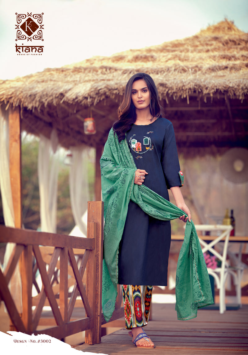 Kiana House Of Fashion Kashida Cotton Embroidered Party Wear Kurtis With Bottom & Dupatta