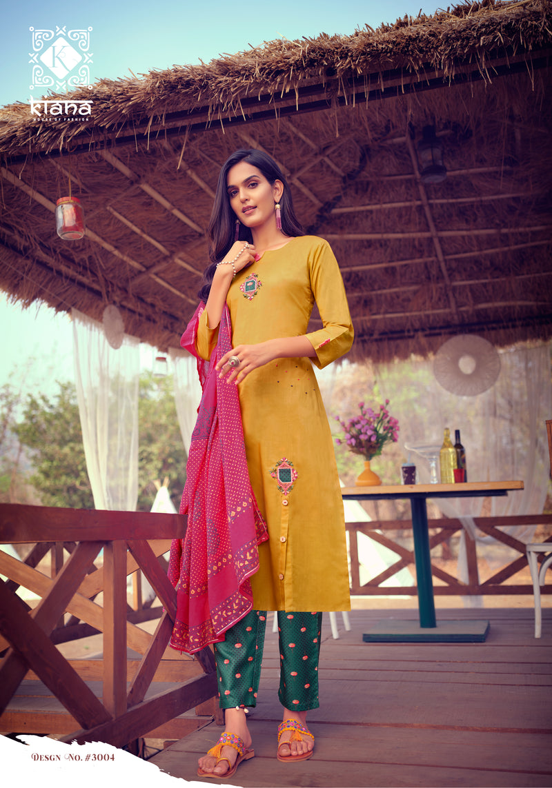 Kiana House Of Fashion Kashida Cotton Embroidered Party Wear Kurtis With Bottom & Dupatta