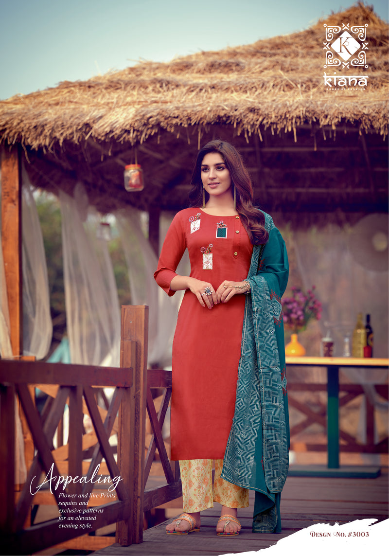 Kiana House Of Fashion Kashida Cotton Embroidered Party Wear Kurtis With Bottom & Dupatta