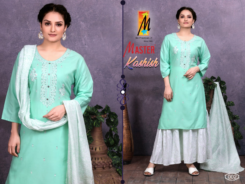 Master Kashish Rayon Printed Designer Festive Wear Kurtis With Sharara Bottom & Dupatta