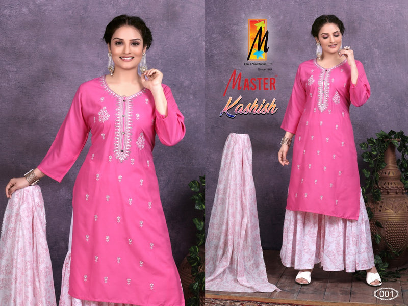 Master Kashish Rayon Printed Designer Festive Wear Kurtis With Sharara Bottom & Dupatta