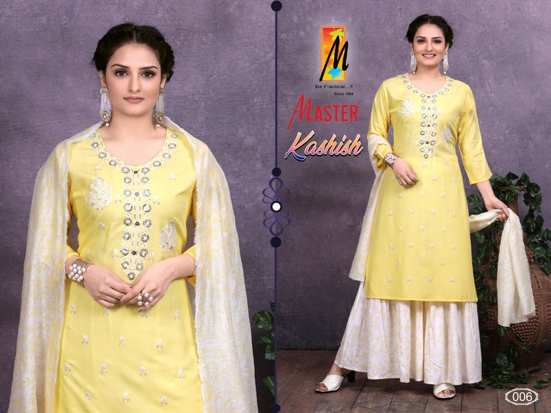 Master Kashish Rayon Printed Designer Festive Wear Kurtis With Sharara Bottom & Dupatta