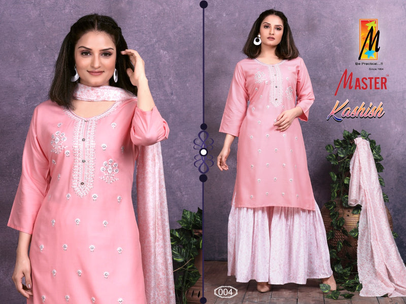 Master Kashish Rayon Printed Designer Festive Wear Kurtis With Sharara Bottom & Dupatta