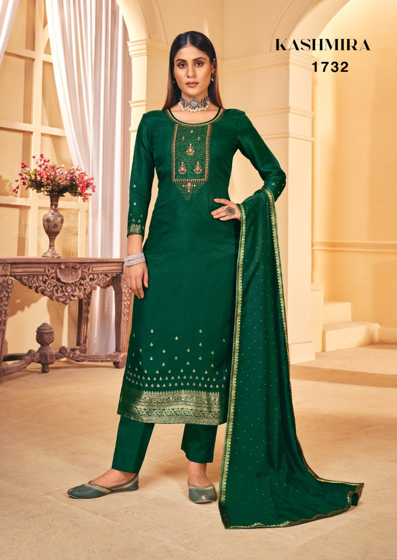 Triple Kashmira Dola Jacquard With Beautiful Work Stylish Designer Festive Wear Salwar Kameez