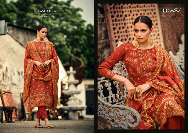 Zulfat Kashmira Pashmina With Fancy Mirror Work Stylish Designer Casual Wear Sawar Kameez