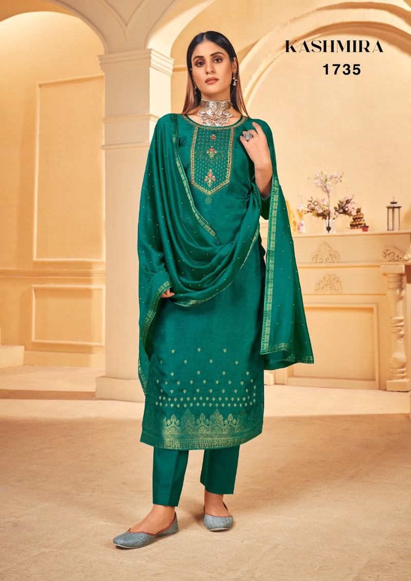 Triple Kashmira Dola Jacquard With Beautiful Work Stylish Designer Festive Wear Salwar Kameez