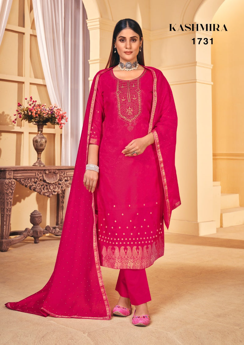 Triple Kashmira Dola Jacquard With Beautiful Work Stylish Designer Festive Wear Salwar Kameez