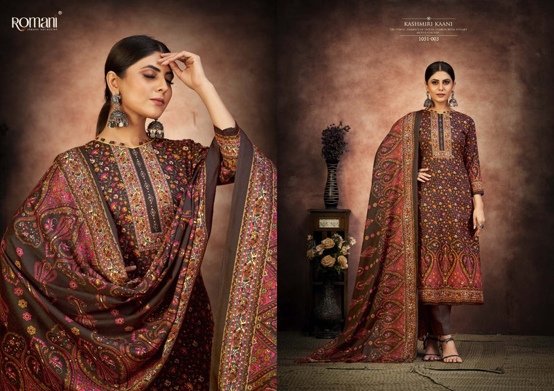 Romani Kashmiri Kaani Pashmina Printed With Fancy Embroidery Work Stylish Designer Salwar Kameez