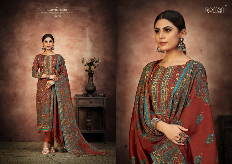 Romani Kashmiri Kaani Pashmina Printed With Fancy Embroidery Work Stylish Designer Salwar Kameez