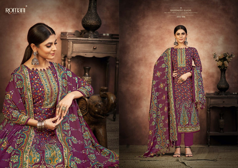 Romani Kashmiri Kaani Pashmina Printed With Fancy Embroidery Work Stylish Designer Salwar Kameez