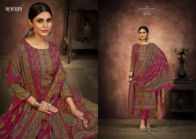 Romani Kashmiri Kaani Pashmina Printed With Fancy Embroidery Work Stylish Designer Salwar Kameez