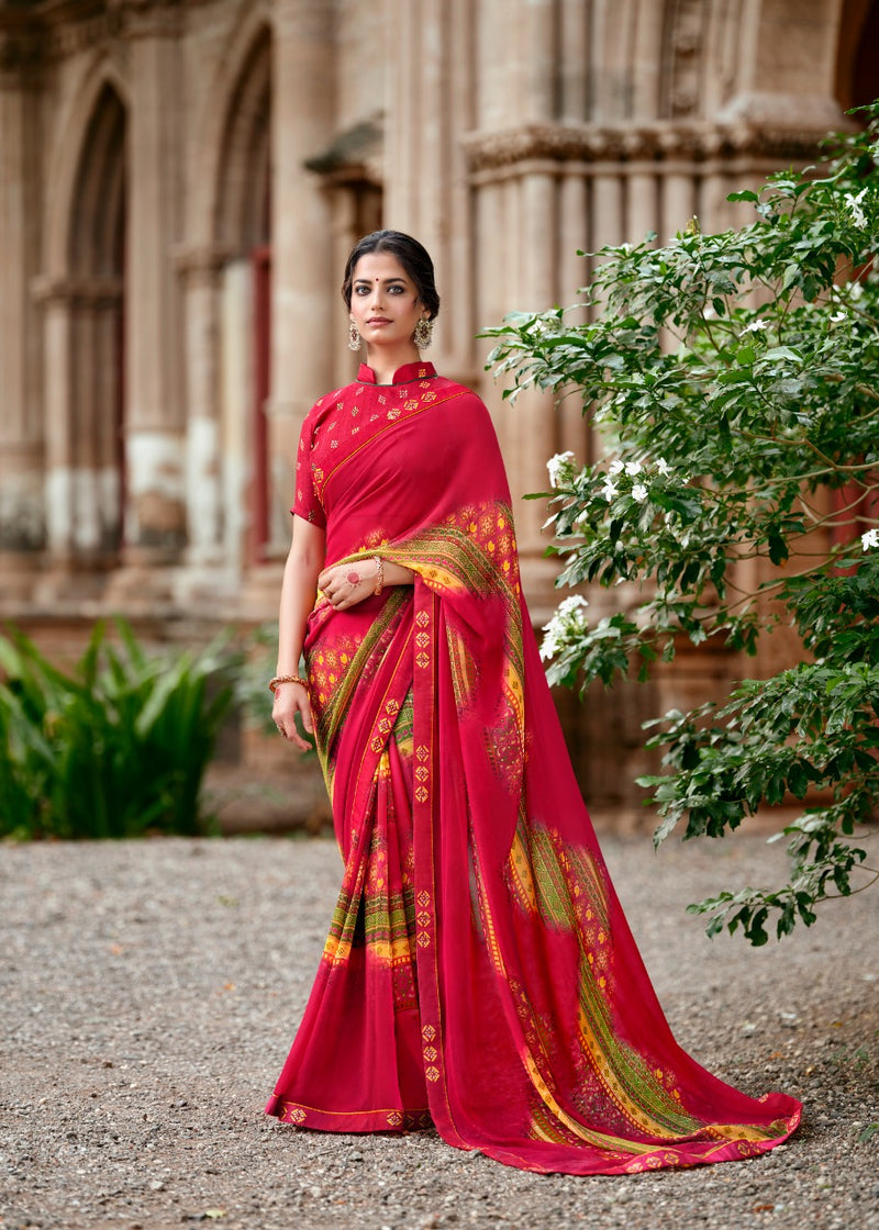 Kashvi Creation Jasleen Georgette With Heavy Blouse And Fancy Lace Saree
