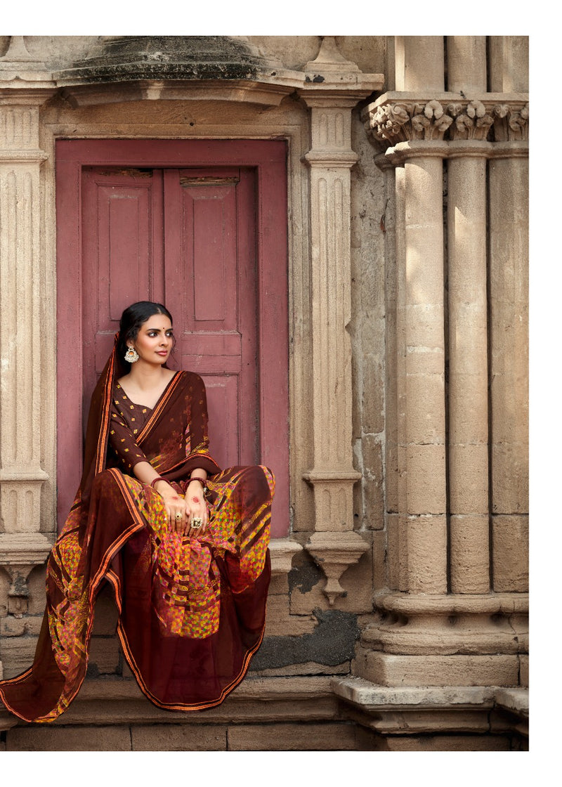 Kashvi Creation Jasleen Georgette With Heavy Blouse And Fancy Lace Saree