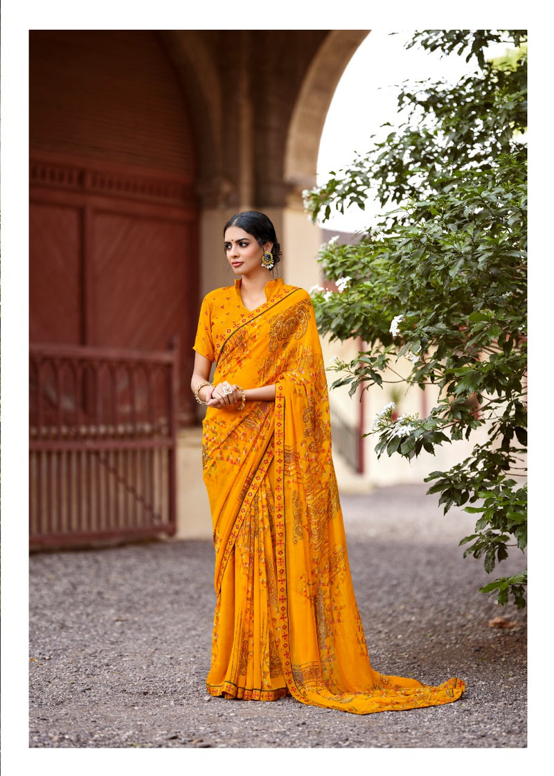 Kashvi Creation Jasleen Georgette With Heavy Blouse And Fancy Lace Saree