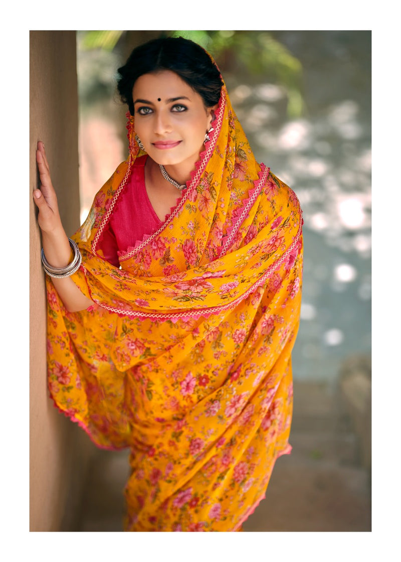 Kashvi Creation Radhika Chiffon Fancy Lace Beautiful Saree