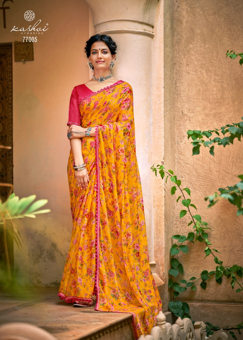Kashvi Creation Radhika Chiffon Fancy Lace Beautiful Saree