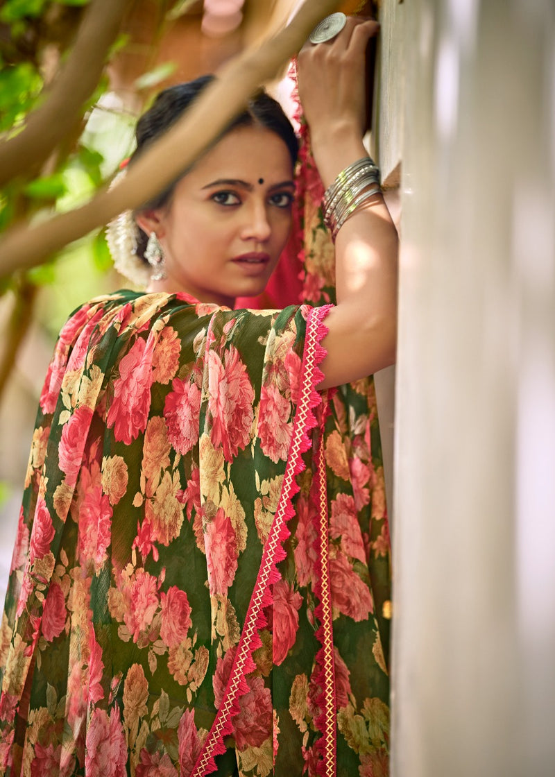 Kashvi Creation Radhika Chiffon Fancy Lace Beautiful Saree