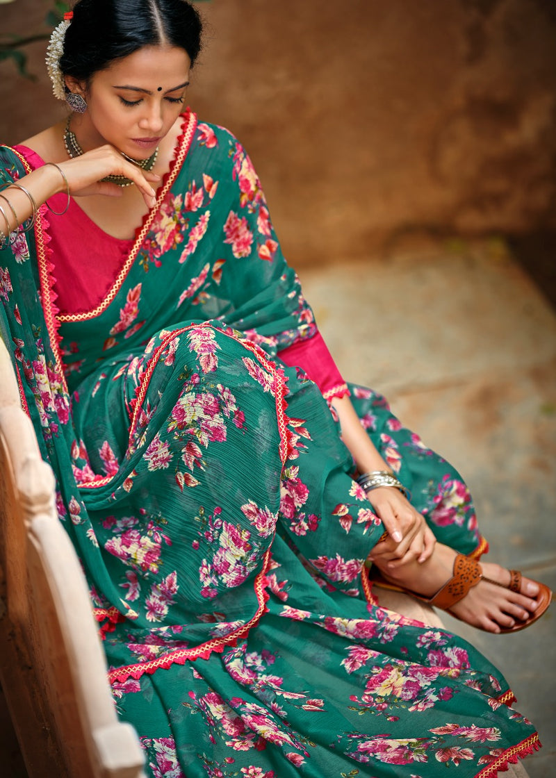 Kashvi Creation Radhika Chiffon Fancy Lace Beautiful Saree