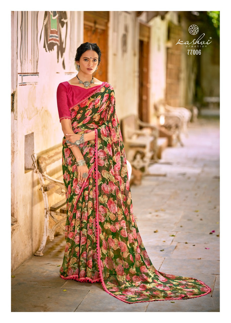 Kashvi Creation Radhika Chiffon Fancy Lace Beautiful Saree