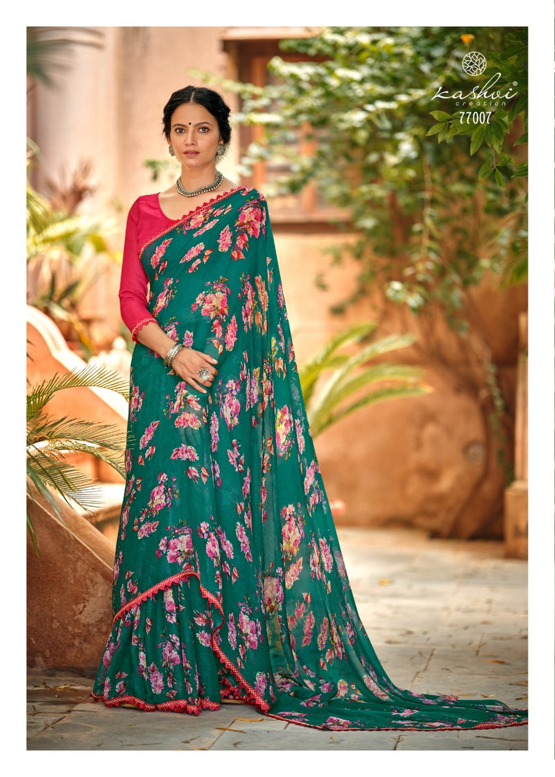 Kashvi Creation Radhika Chiffon Fancy Lace Beautiful Saree