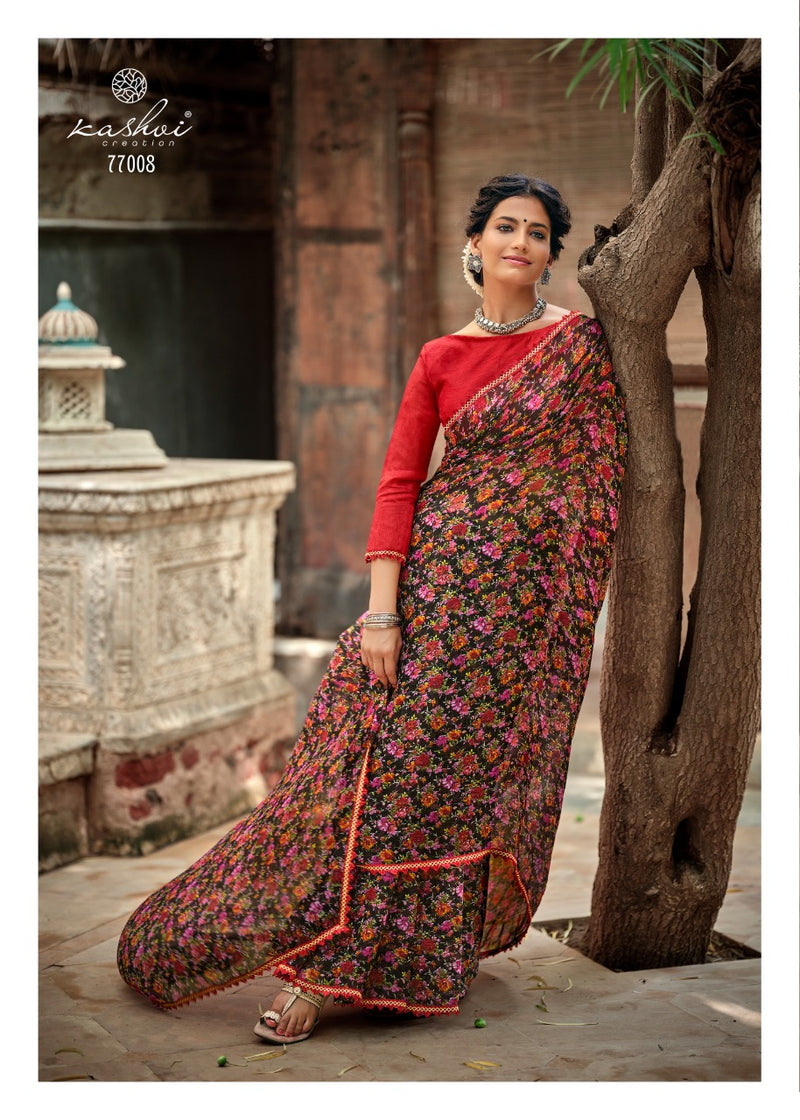 Kashvi Creation Radhika Chiffon Fancy Lace Beautiful Saree